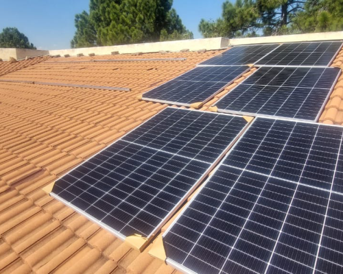 Solar panel installation on tiled roof