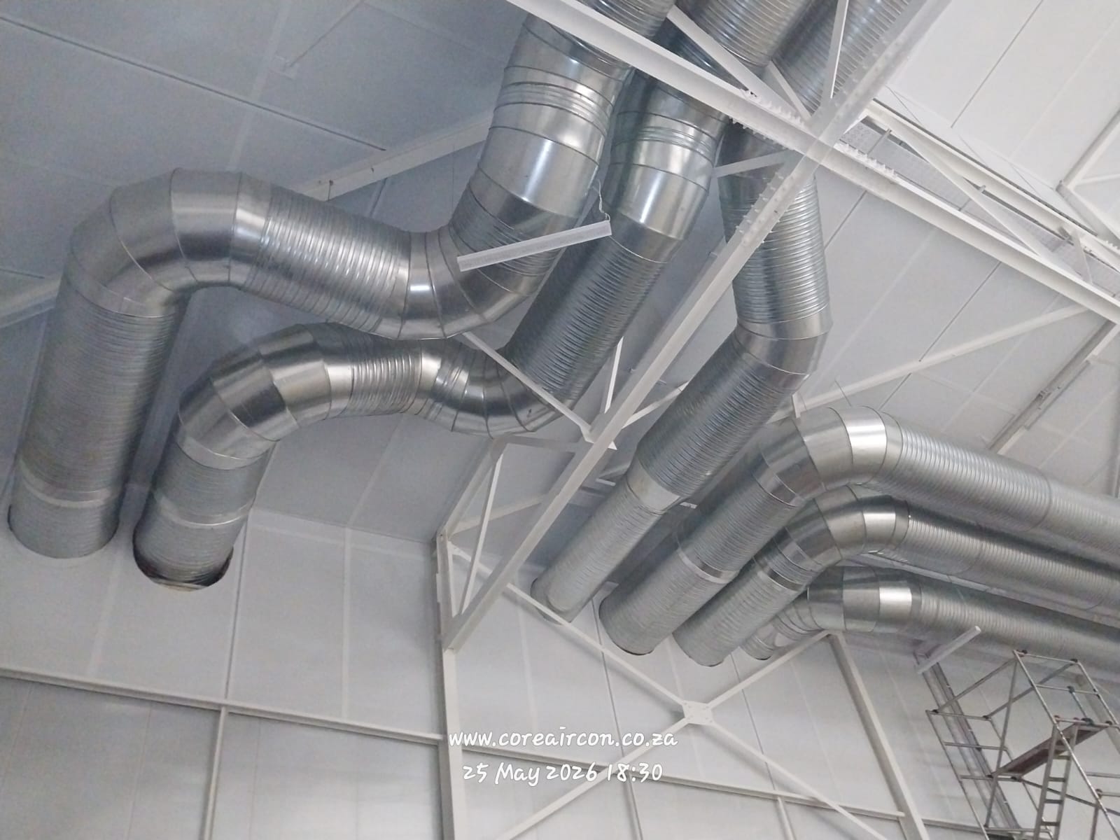 Ventilation ducting installed in a cold room ceiling