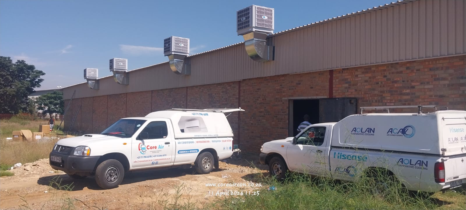 Evaporative cooling units installed on a commercial building