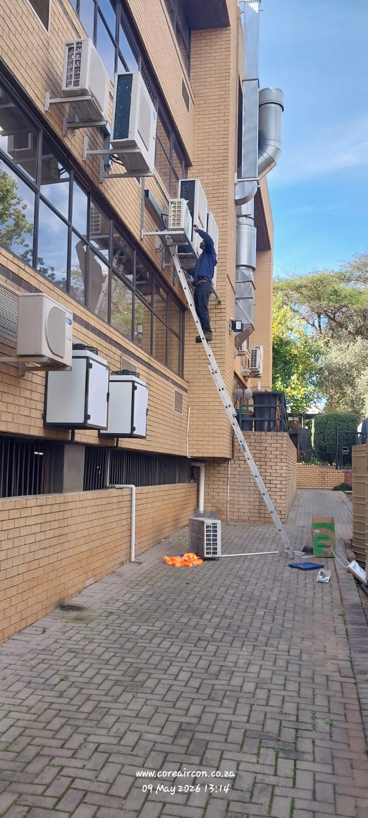 Split unit installation on an office building exterior