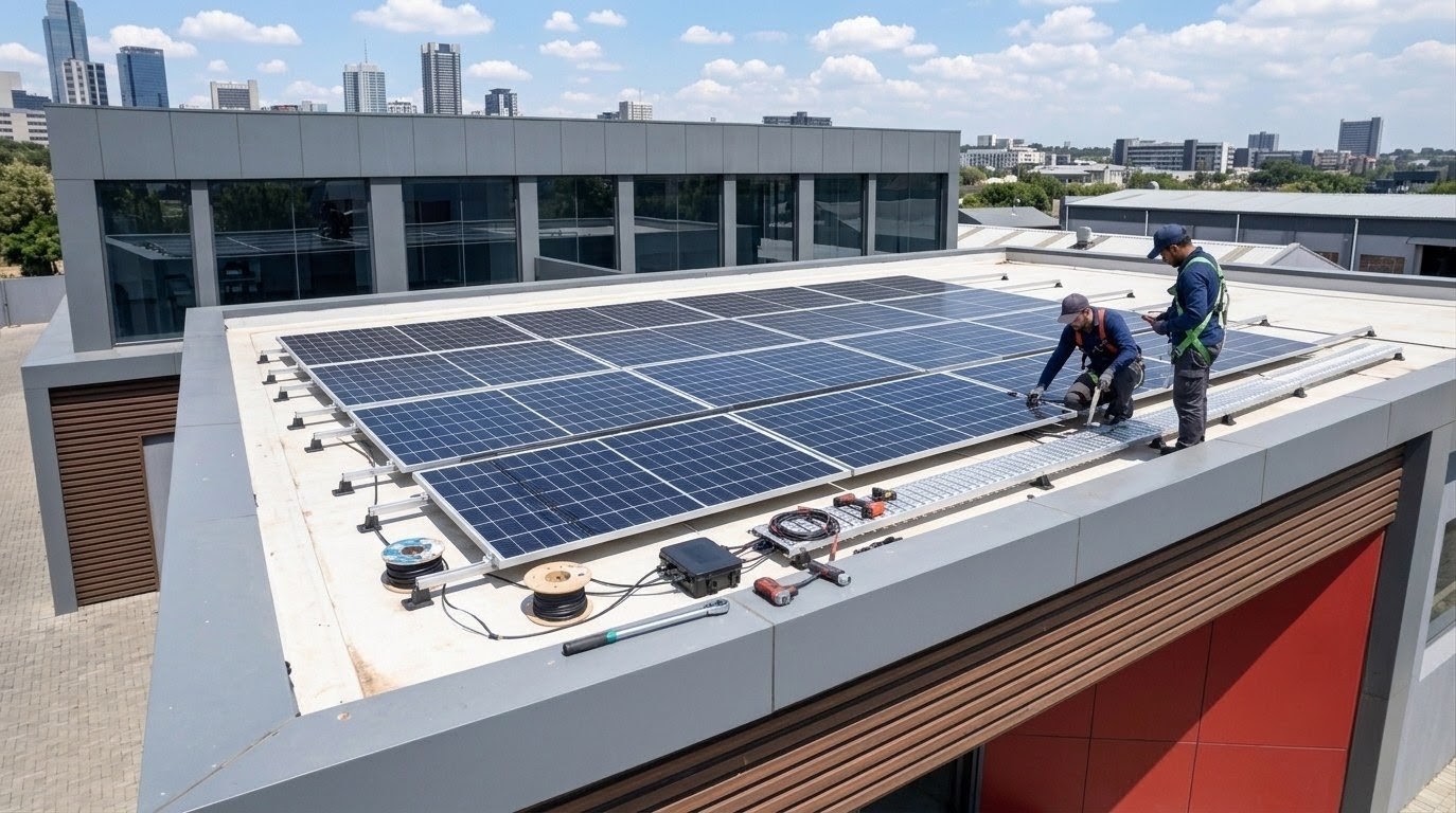 Solar panel installation by Core Air technicians